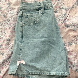 Denim Skirt with Pink Bow Accent